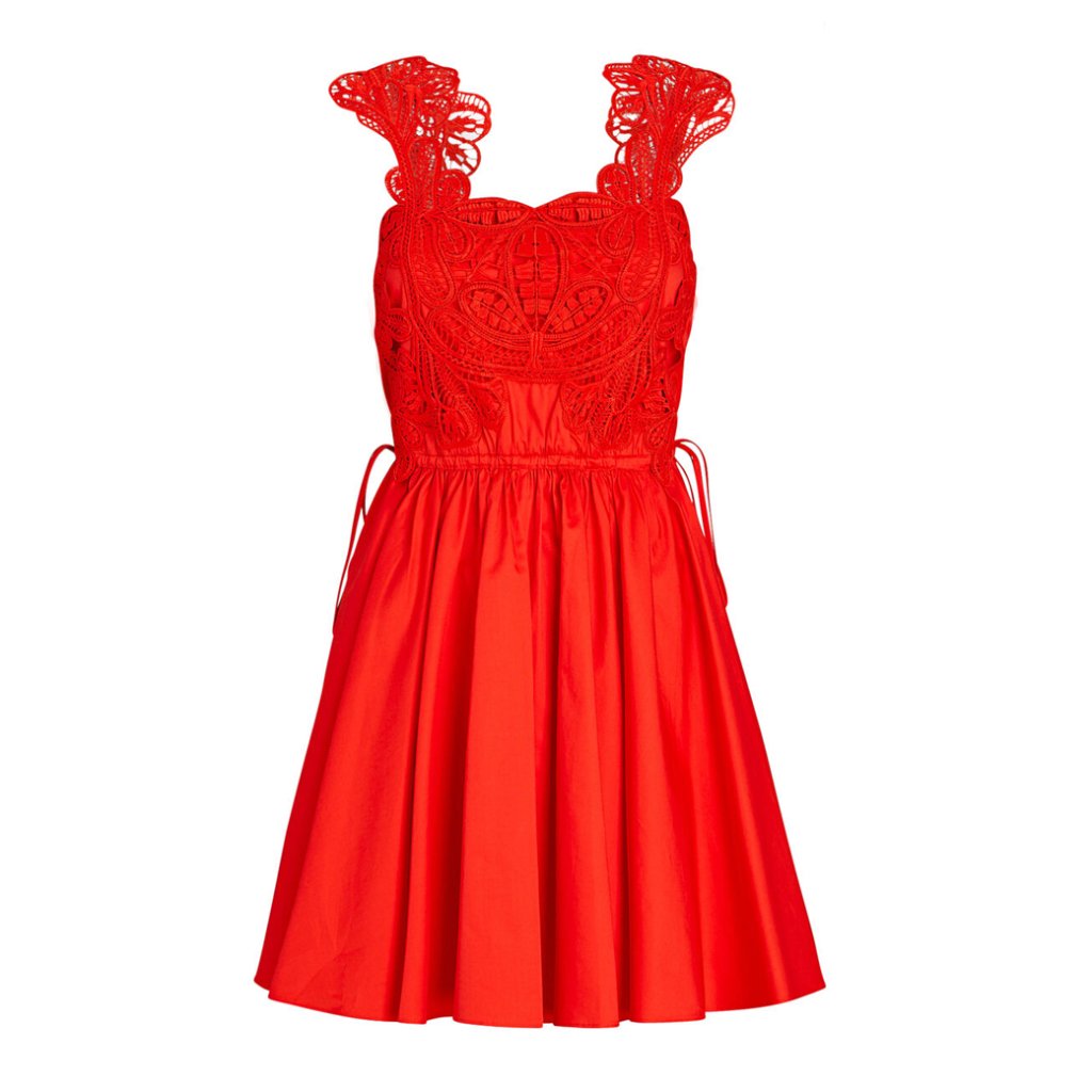 Self-Portrait Red Macrame Lace Cotton Dress